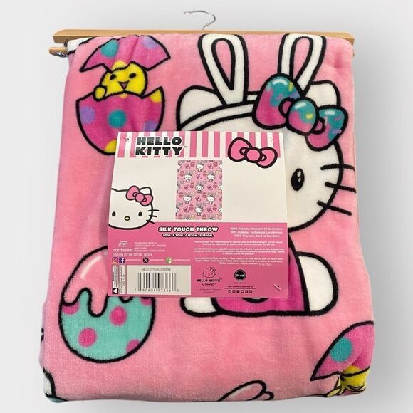 Hello Kitty 'Easter Bunny and Eggs' 50x70" Silk Touch Plush Throw Blanket HTF - Picture 1 of 8